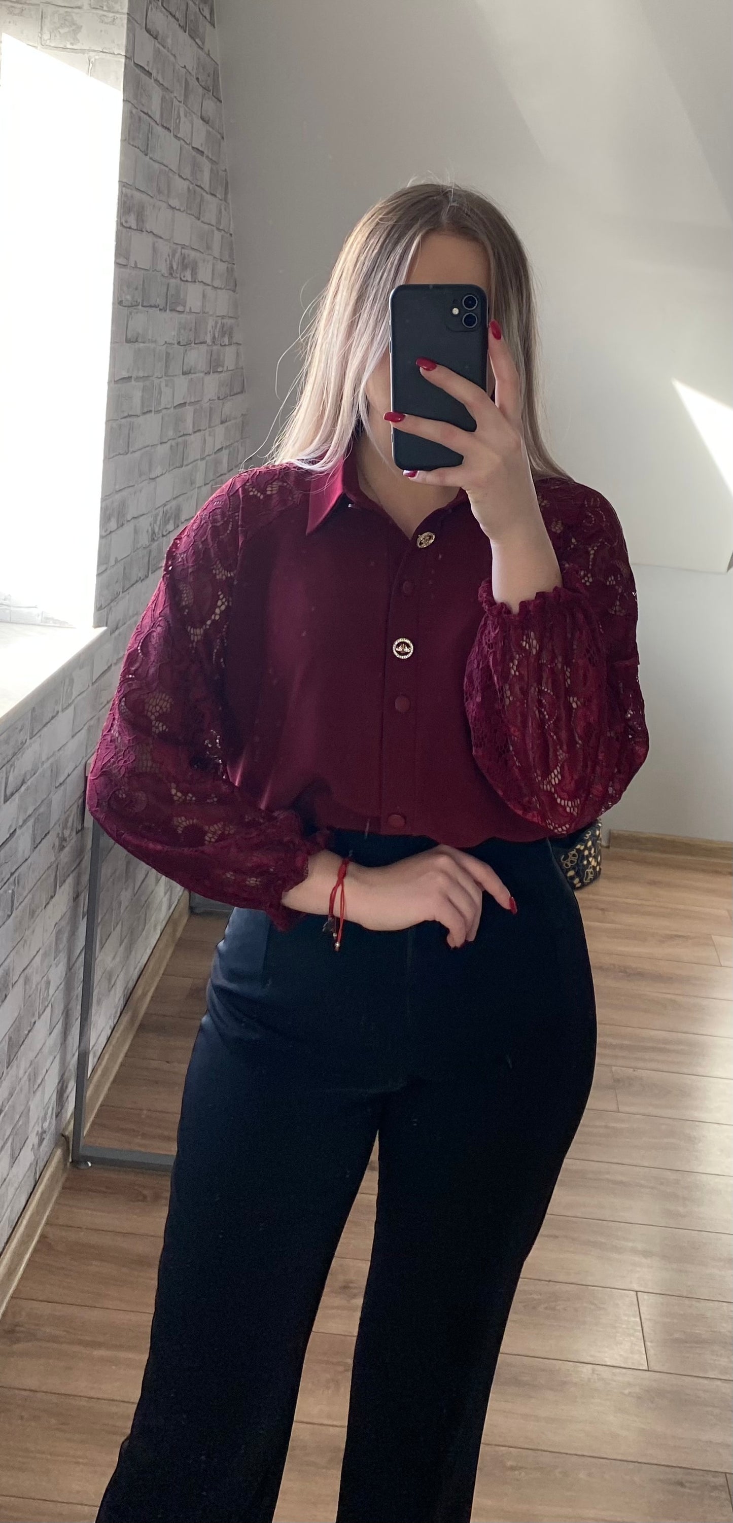 Bluzka bordowa ELEGANT koronka
