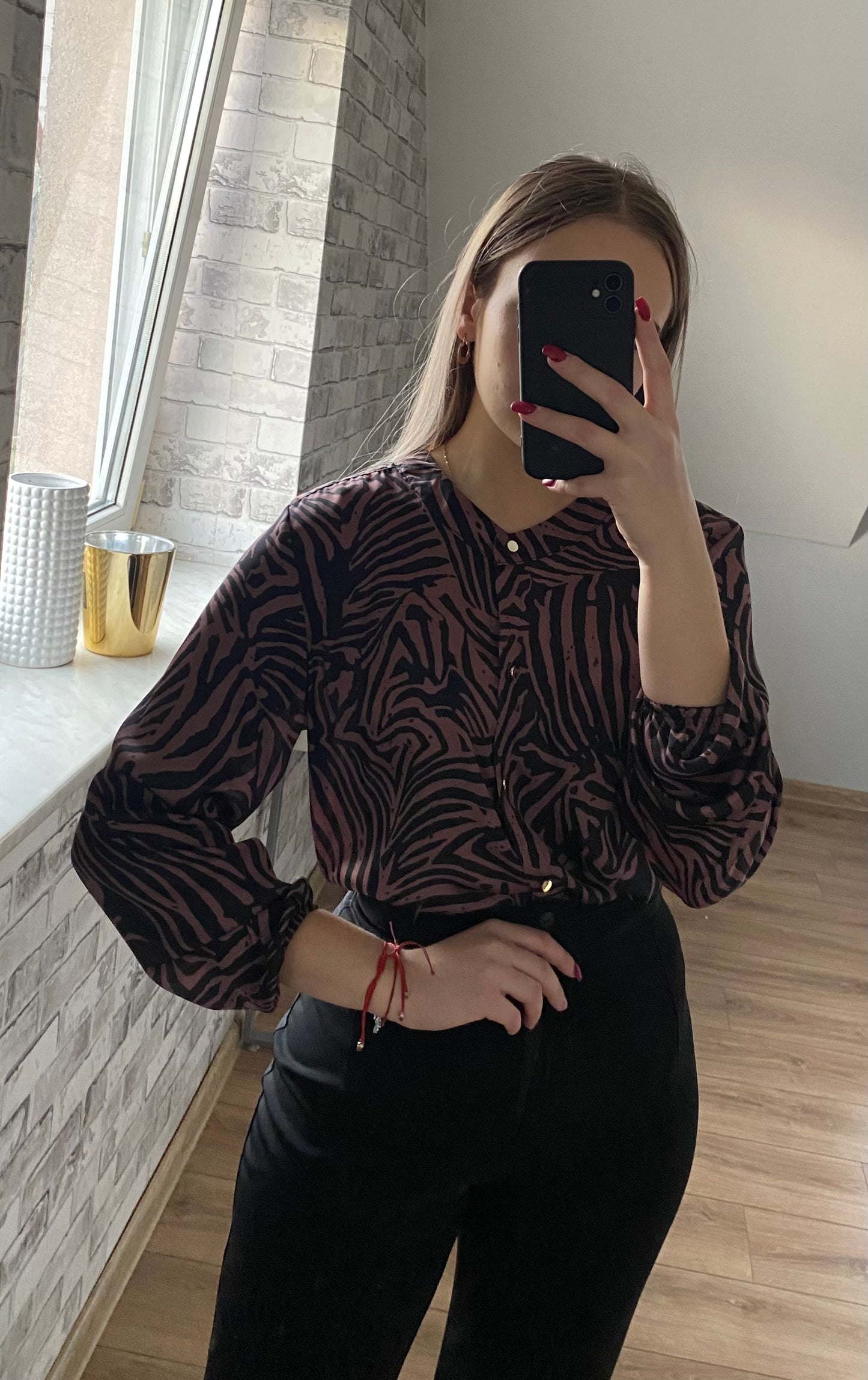 Koszula satynowa rozpinana zebra brąz