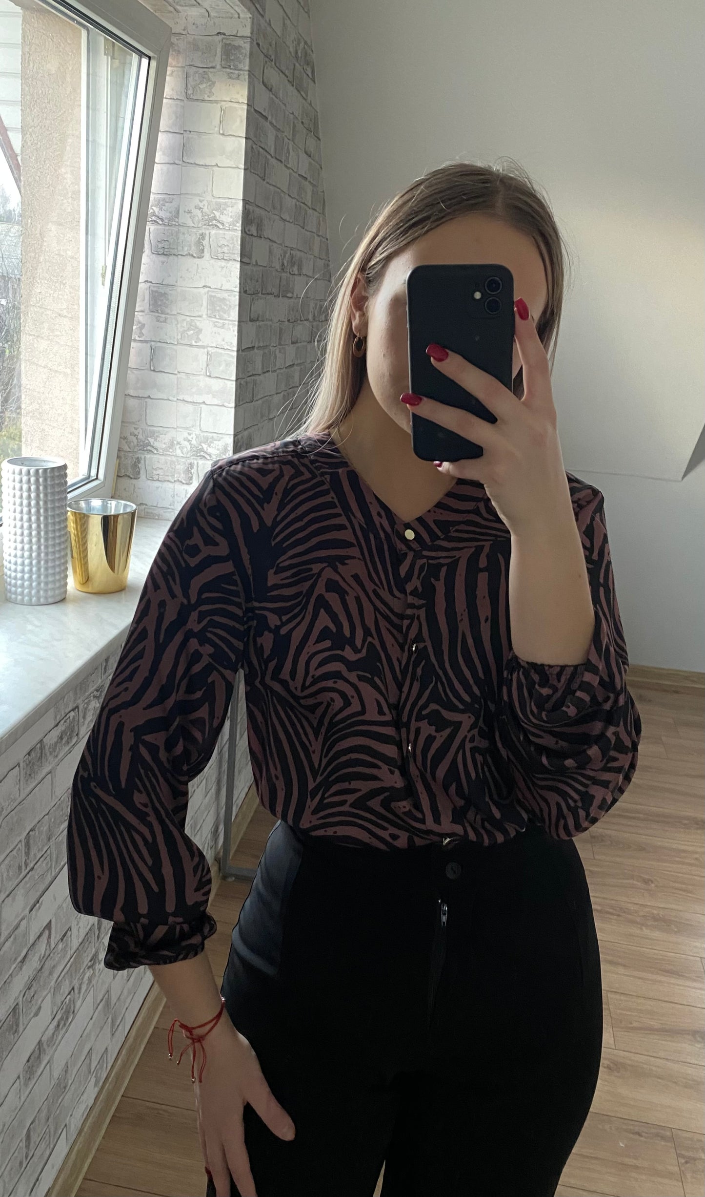 Koszula satynowa rozpinana zebra brąz