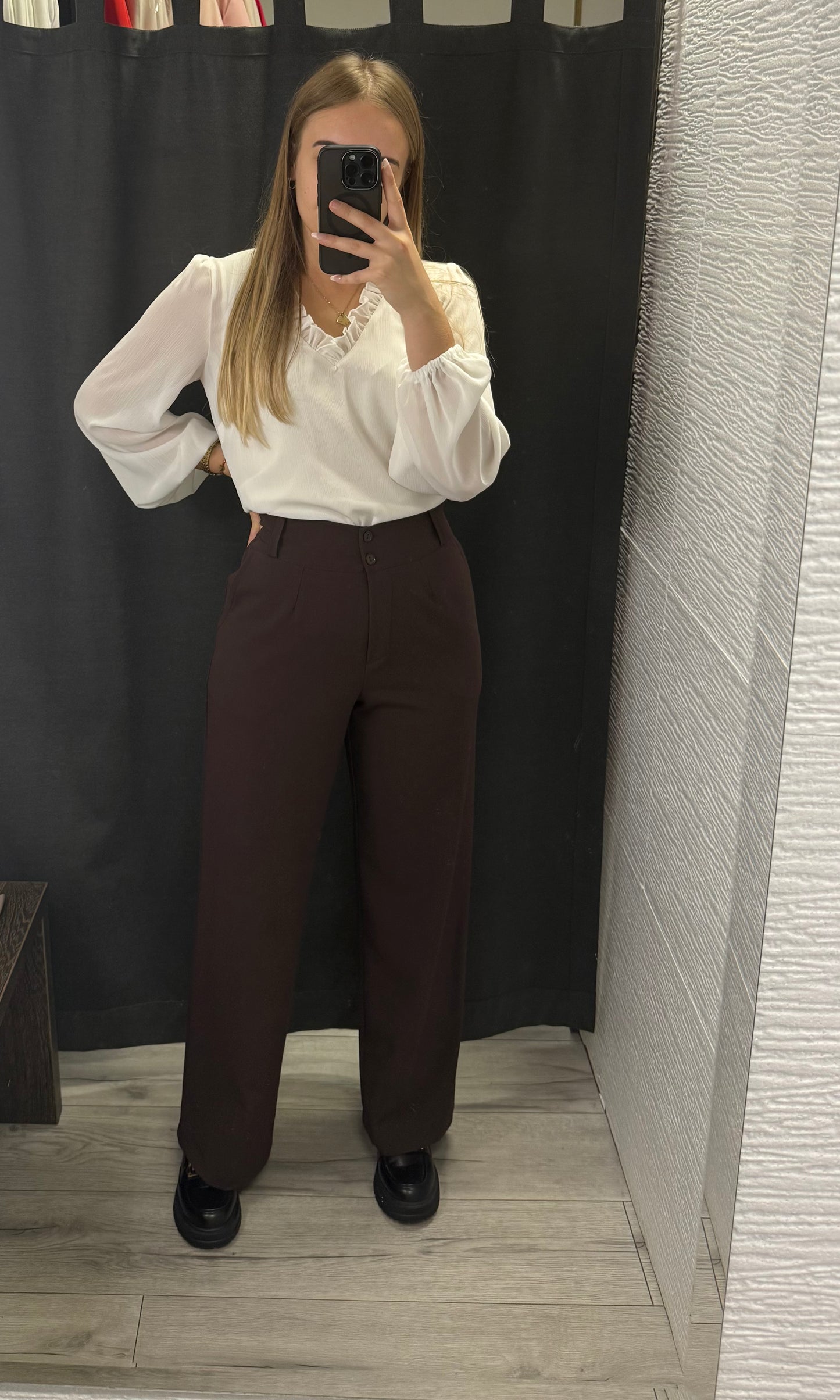 Spodnie brąz ELEGANT z szeroką nogawką