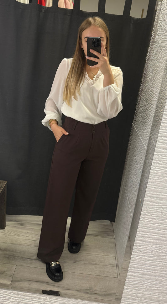 Spodnie brąz ELEGANT z szeroką nogawką