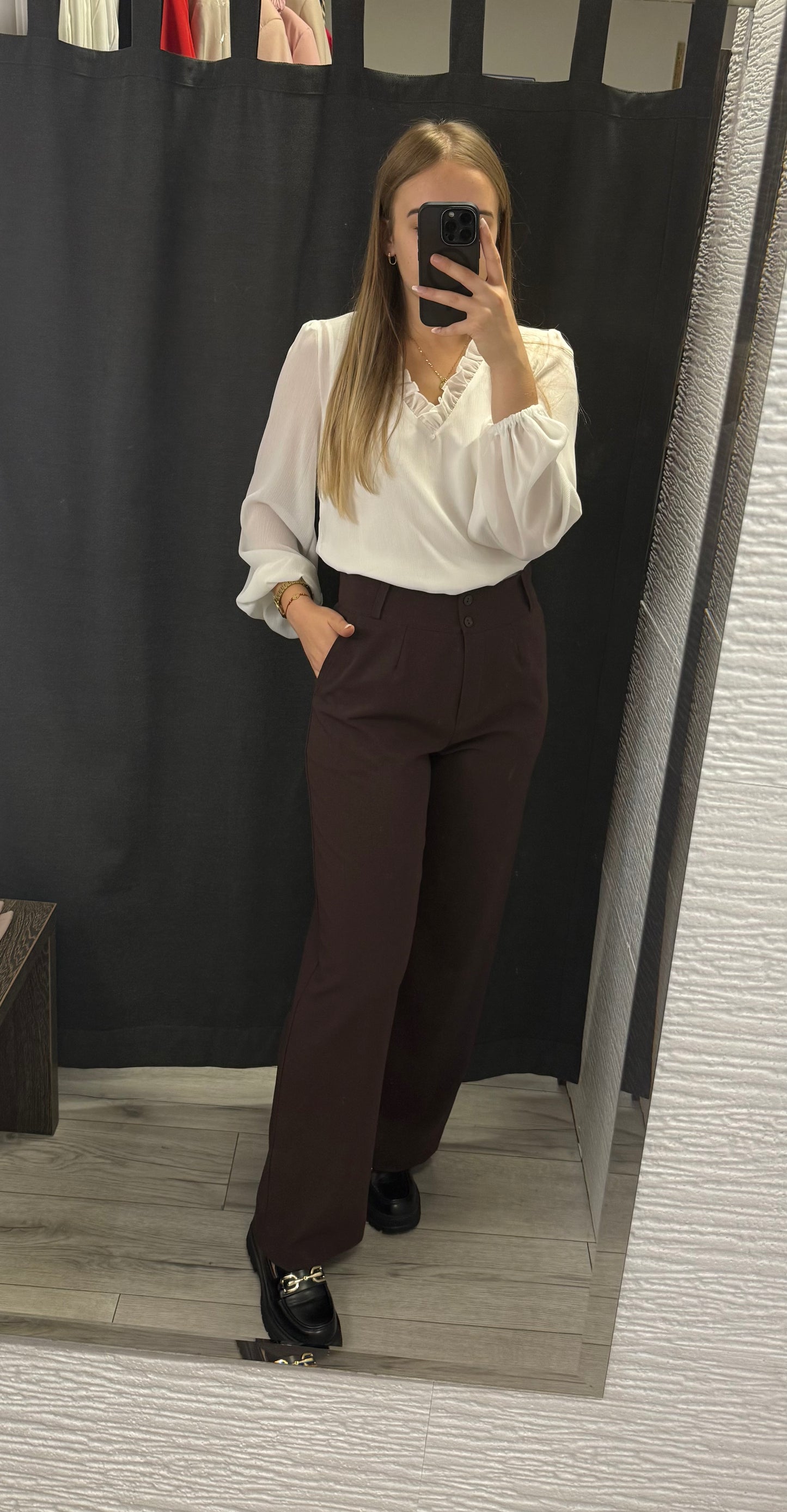 Spodnie brąz ELEGANT z szeroką nogawką