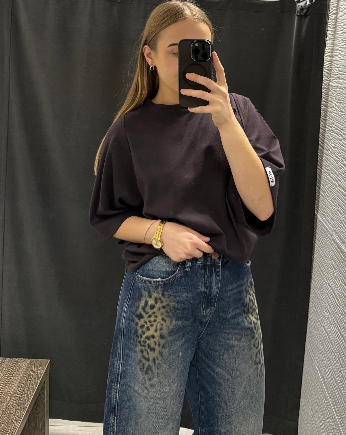 Dzianinowy t-shirt z luźnymi rękawami
