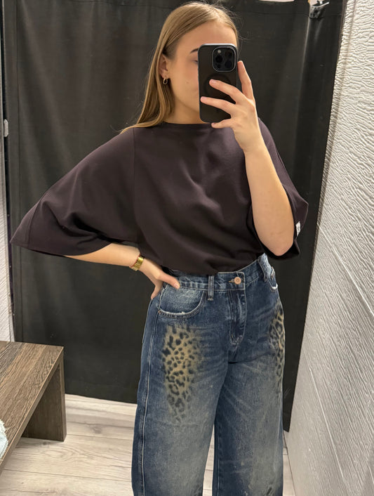 Dzianinowy t-shirt z luźnymi rękawami