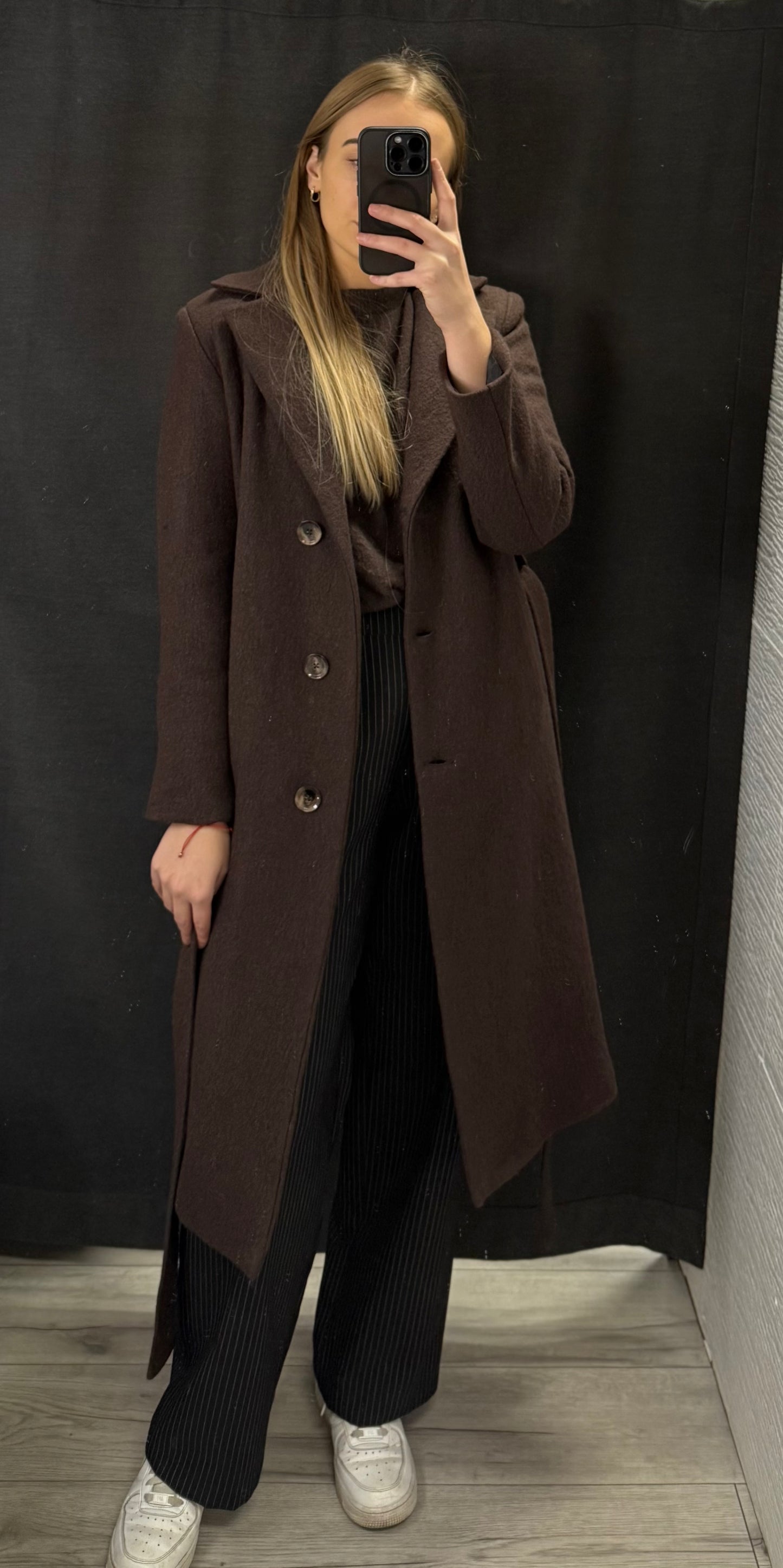 Płaszcz z paskiem- wełna parzona, ocieplany