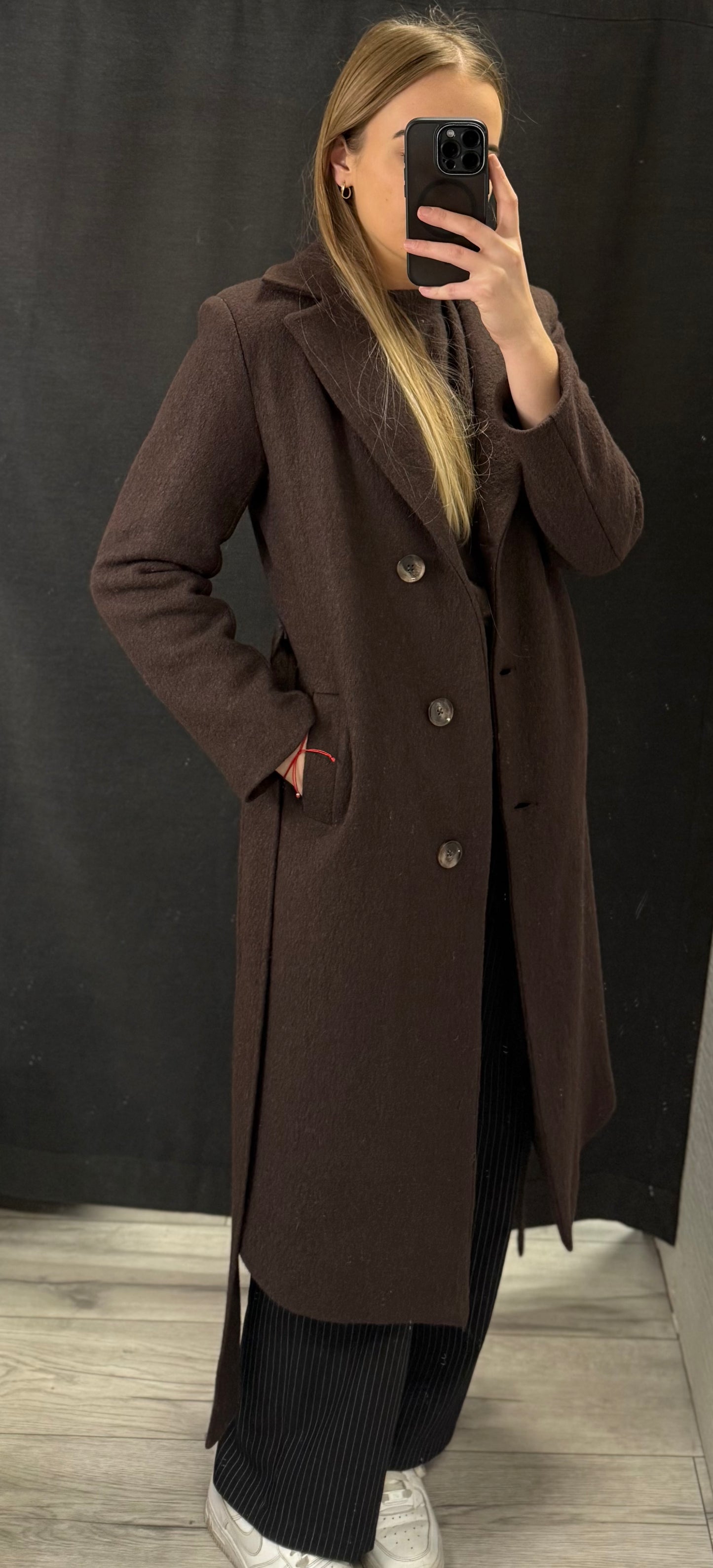 Płaszcz z paskiem- wełna parzona, ocieplany