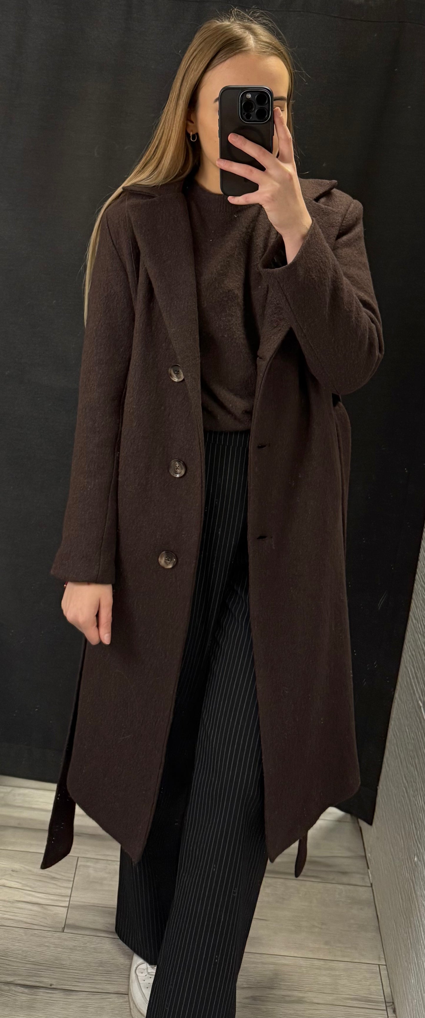 Płaszcz z paskiem- wełna parzona, ocieplany