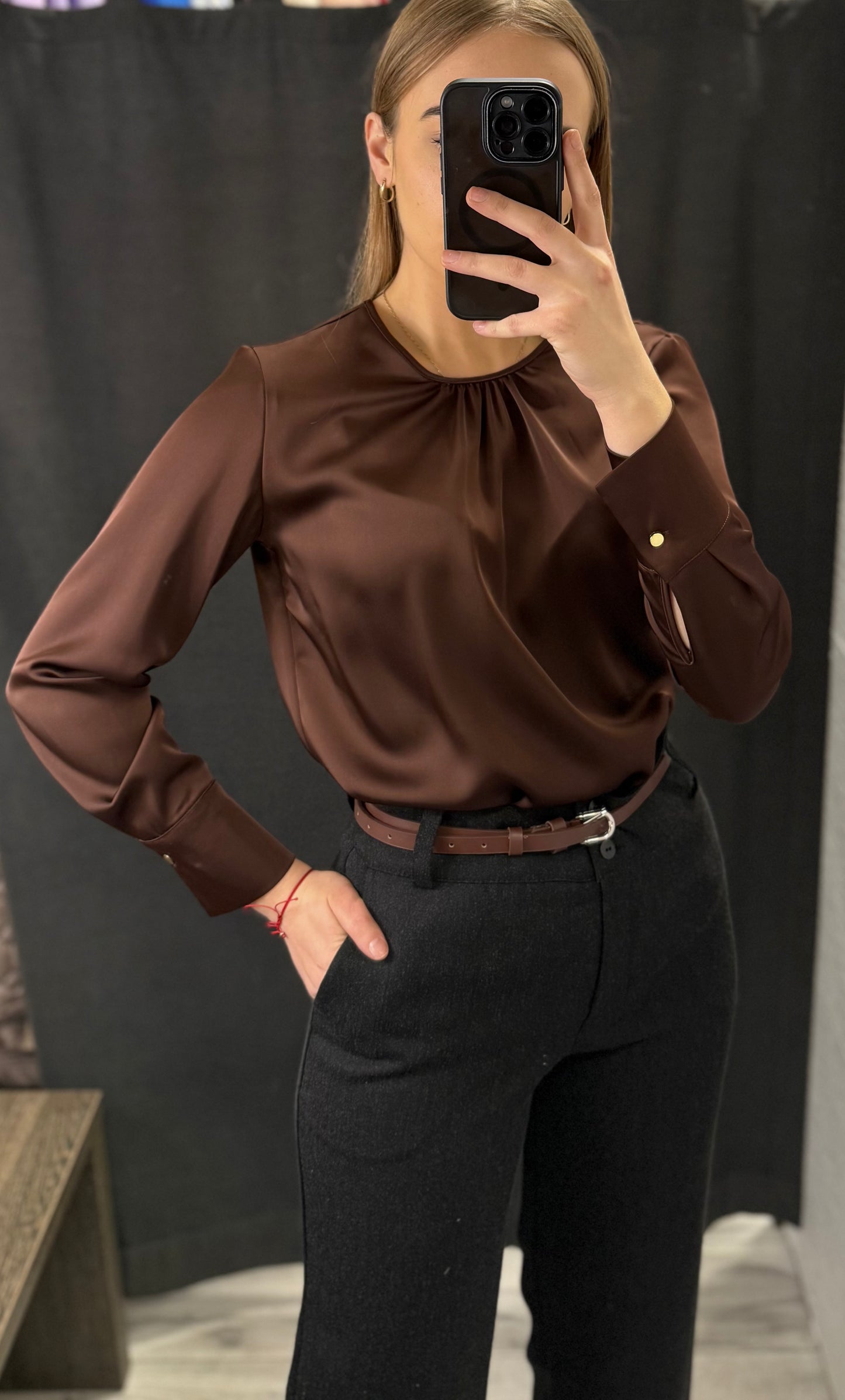 Bluzka satynowa brązowa