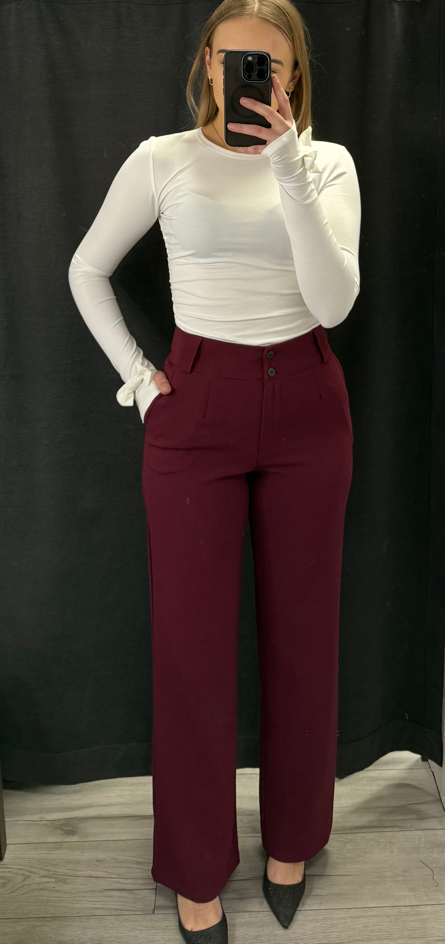 Spodnie eleganckie bordowe