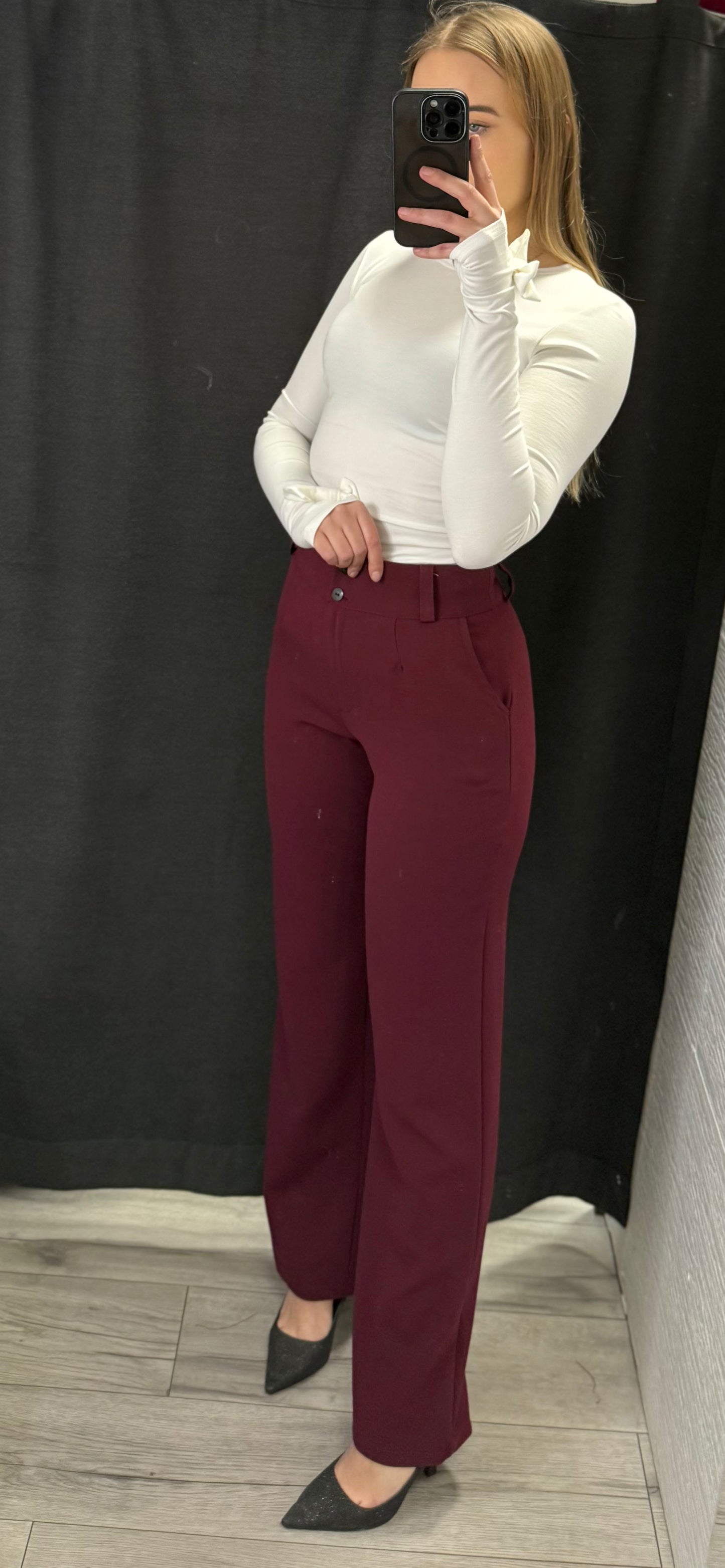 Spodnie eleganckie bordowe