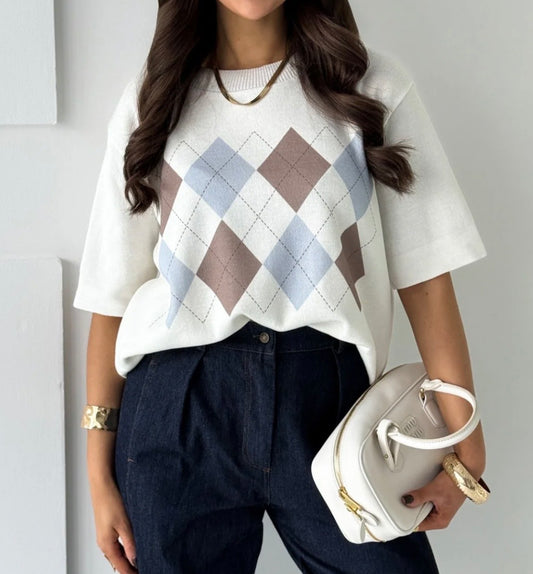 Sweter w romby 3/4 rękaw