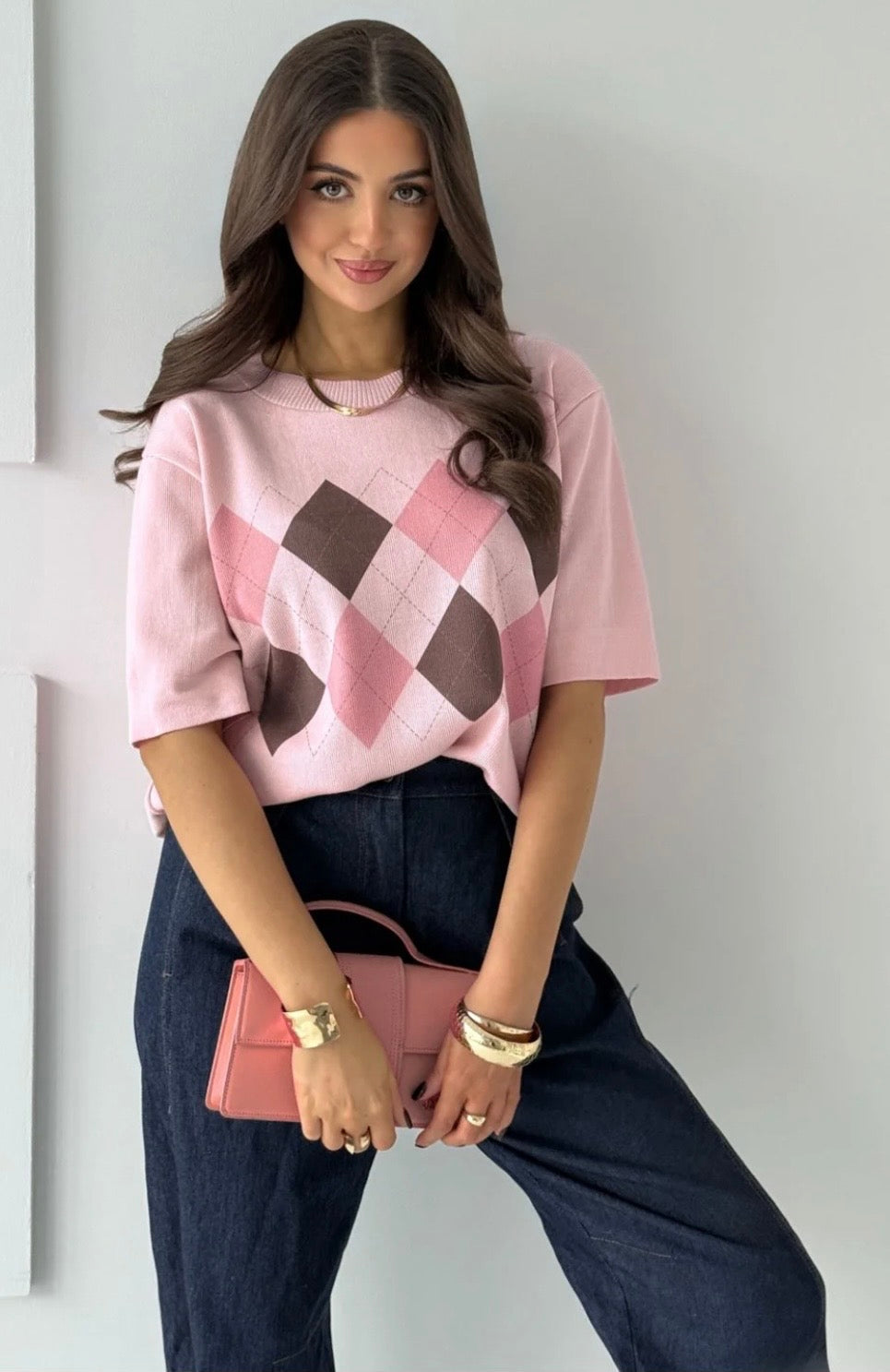 Sweter w romby 3/4 rękaw