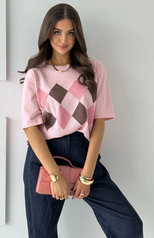 Sweter w romby 3/4 rękaw