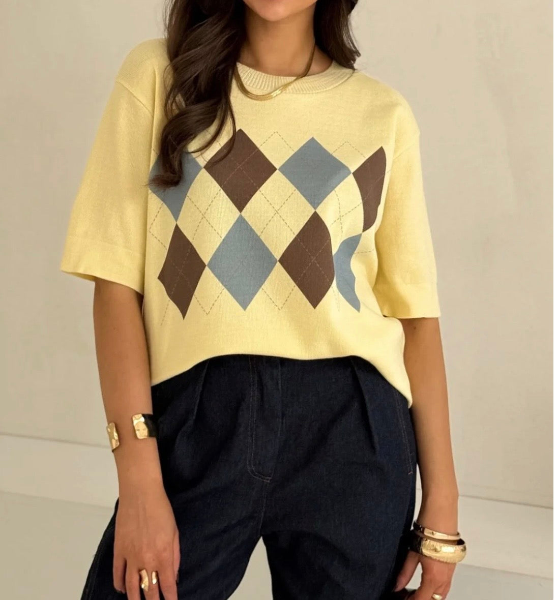 Sweter w romby 3/4 rękaw