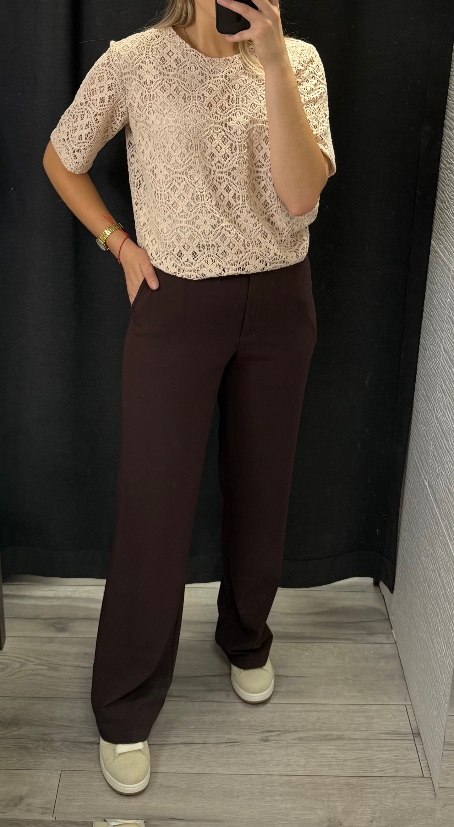 Eleganckie spodnie brązowe z szeroką nogawką